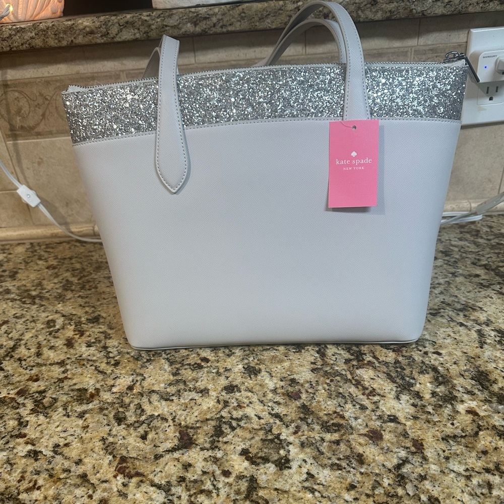 Kate Spade Gray and Silver Glitter Tote